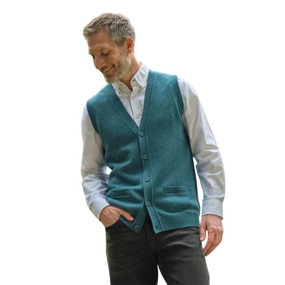 WoolOvers Mens Lambswool Vest / Aqua
